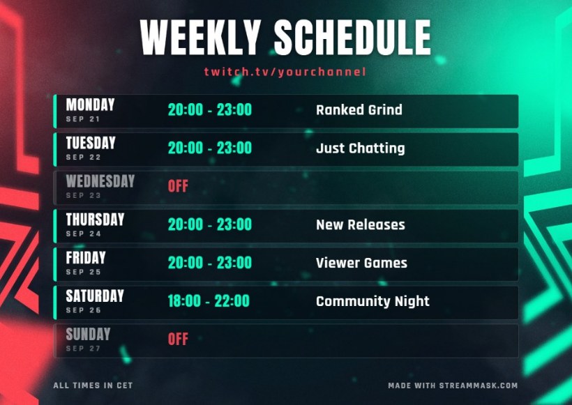 How to make a weekly stream schedule for Twitch and YouTube